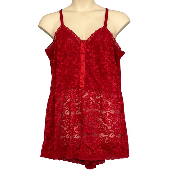 Torrid Womens Lingerie 2X Red Lace Allover Jester Romper Teddy Nightie Sexy - Picture 1 of 15